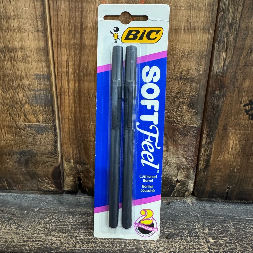 New Sealed! BIC Soft Feel Cushioned Barrel Ball Point 2 Black Pens Vintage 1993